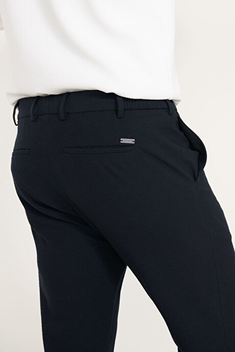 Slim Fit Dar Kesim Beli Bağlamalı Yan Cepli Esnek Casual Lacivert Pantolon resmi