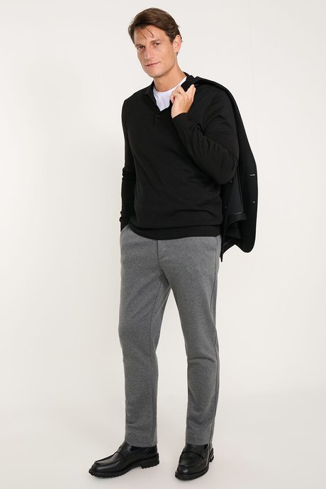 Pamuklu Slim Fit Dar Kesim Beli Bağlamalı Yan Cepli Esnek Casual Antrasit Pantolon resmi