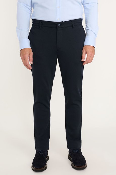 Pamuklu Slim Fit Dar Kesim Beli Bağlamalı Yan Cepli Esnek Casual Lacivert Pantolon resmi