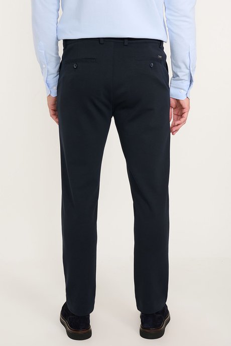 Pamuklu Slim Fit Dar Kesim Beli Bağlamalı Yan Cepli Esnek Casual Lacivert Pantolon resmi