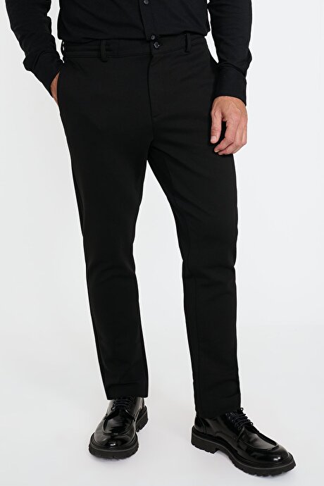 Pamuklu Slim Fit Dar Kesim Beli Bağlamalı Yan Cepli Esnek Casual Siyah Pantolon resmi