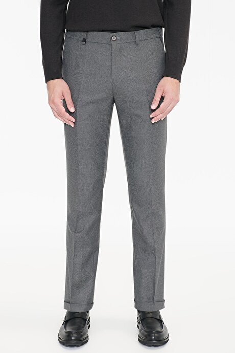 Slim Fit Dar Kesim Beli Gizli Lastikli Yan Cepli Armürlü Antrasit Pantolon resmi