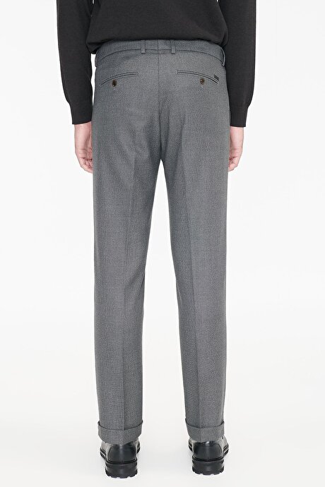 Slim Fit Dar Kesim Beli Gizli Lastikli Yan Cepli Armürlü Antrasit Pantolon resmi
