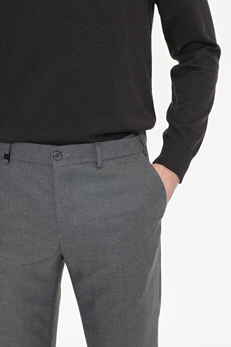 Slim Fit Dar Kesim Beli Gizli Lastikli Yan Cepli Armürlü Antrasit Pantolon resmi