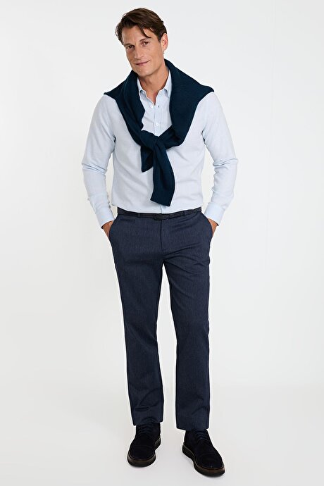 Slim Fit Dar Kesim Beli Bağlamalı Yan Cepli Esnek Lacivert Pantolon resmi