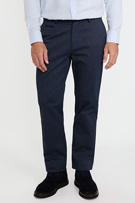 Slim Fit Dar Kesim Beli Bağlamalı Yan Cepli Esnek Lacivert Pantolon resmi