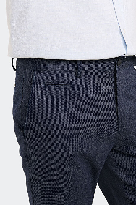 Slim Fit Dar Kesim Beli Bağlamalı Yan Cepli Esnek Lacivert Pantolon resmi