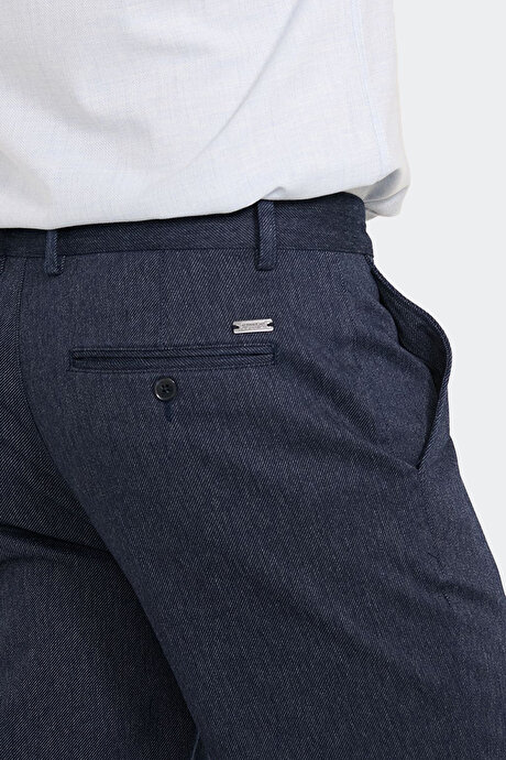 Slim Fit Dar Kesim Beli Bağlamalı Yan Cepli Esnek Lacivert Pantolon resmi