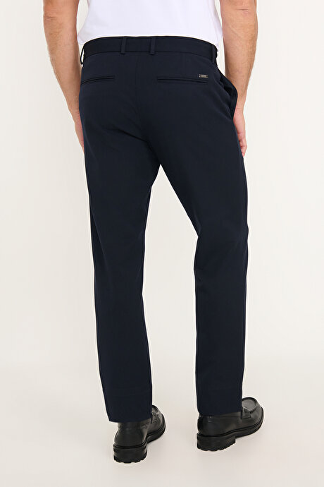Slim Fit Dar Kesim Beli Bağlamalı Yan Cepli Esnek Lacivert Pantolon resmi