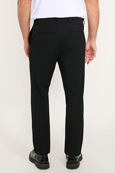 Slim Fit Dar Kesim Beli Bağlamalı Yan Cepli Esnek Siyah Pantolon resmi