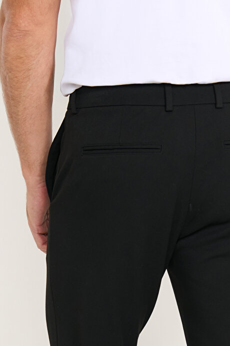 Slim Fit Dar Kesim Beli Bağlamalı Yan Cepli Esnek Siyah Pantolon resmi