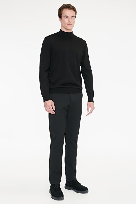 Slim Fit Dar Kesim Beli Bağlamalı Yan Cepli Esnek Siyah Pantolon resmi