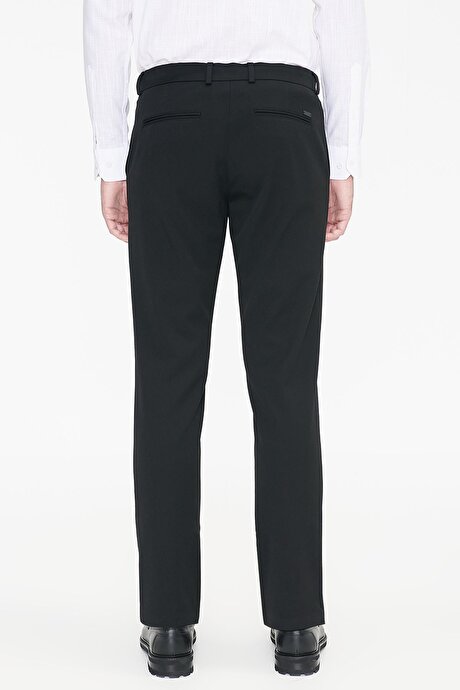 Slim Fit Dar Kesim Beli Bağlamalı Yan Cepli Esnek Siyah Pantolon resmi