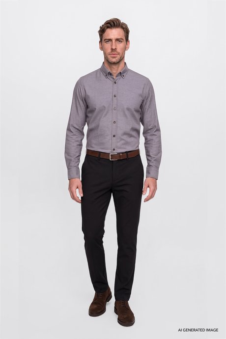 Pamuklu Slim Fit Dar Kesim Armürlü Yan Cepli Casual Esnek Kahverengi Pantolon resmi