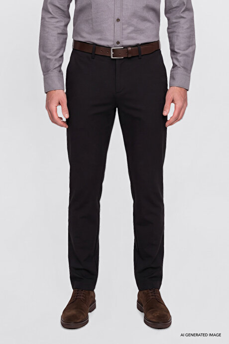 Pamuklu Slim Fit Dar Kesim Armürlü Yan Cepli Casual Esnek Kahverengi Pantolon resmi