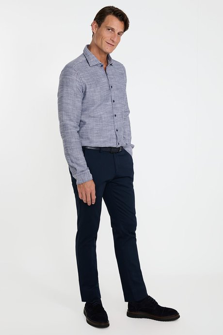 Pamuklu Slim Fit Dar Kesim Armürlü Yan Cepli Casual Esnek Lacivert Pantolon resmi
