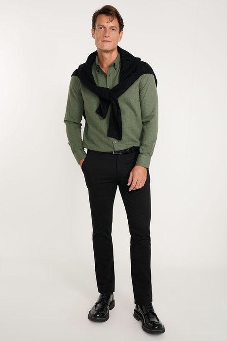Pamuklu Slim Fit Dar Kesim Armürlü Yan Cepli Casual Esnek Siyah Pantolon resmi