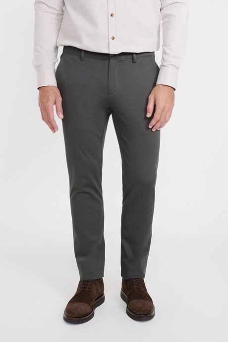 Pamuklu Slim Fit Dar Kesim Armürlü Yan Cepli Casual Esnek Yeşil Pantolon resmi