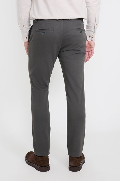 Pamuklu Slim Fit Dar Kesim Armürlü Yan Cepli Casual Esnek Yeşil Pantolon resmi