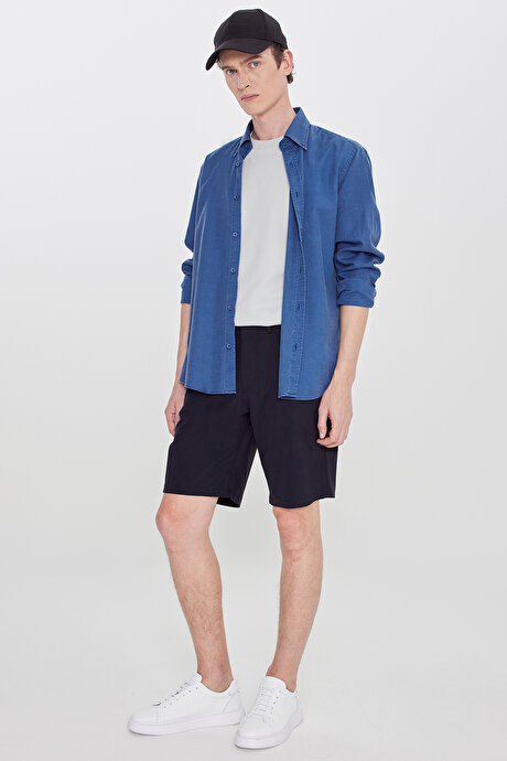 360 Her Yöne Esneyen Slim Fit Dar Kesim Beli Lastikli Yan Cep Siyah Şort resmi