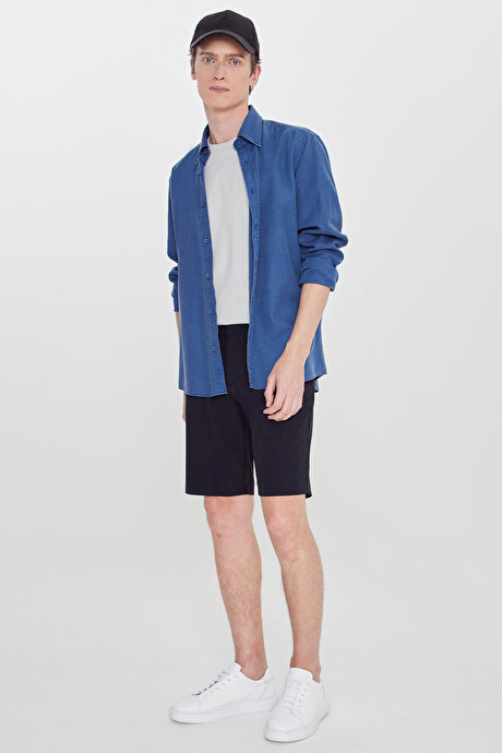 360 Her Yöne Esneyen Slim Fit Dar Kesim Beli Lastikli Yan Cep Siyah Şort resmi