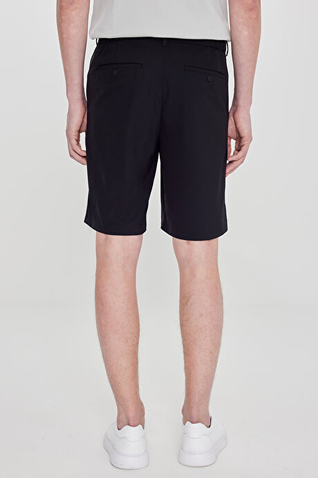 360 Her Yöne Esneyen Slim Fit Dar Kesim Beli Lastikli Yan Cep Siyah Şort resmi