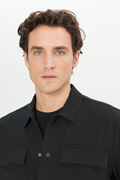 Comfort Fit Rahat Kesim Gömlek Yaka Ceket Siyah Gömlek Ceket resmi