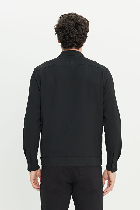 Comfort Fit Rahat Kesim Gömlek Yaka Ceket Siyah Gömlek Ceket resmi