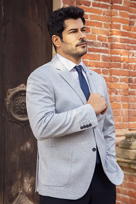 360 Her Yöne Esneyen Slim Fit Dar Kesim Mono Yaka Armürlü Torba Cepli Blazer İndigo Ceket resmi