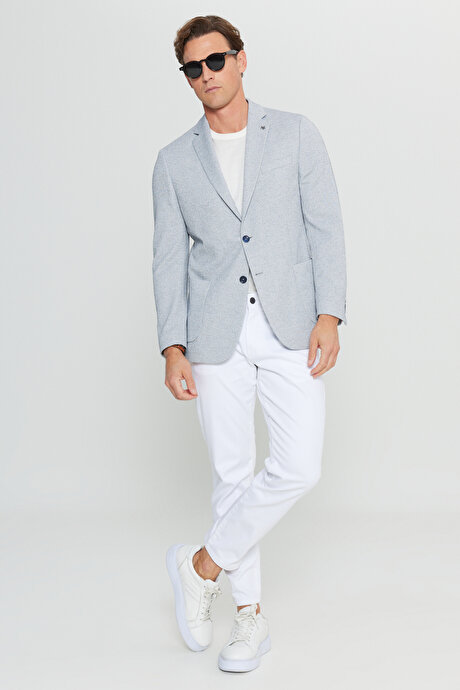 360 Her Yöne Esneyen Slim Fit Dar Kesim Mono Yaka Armürlü Torba Cepli Blazer İndigo Ceket resmi
