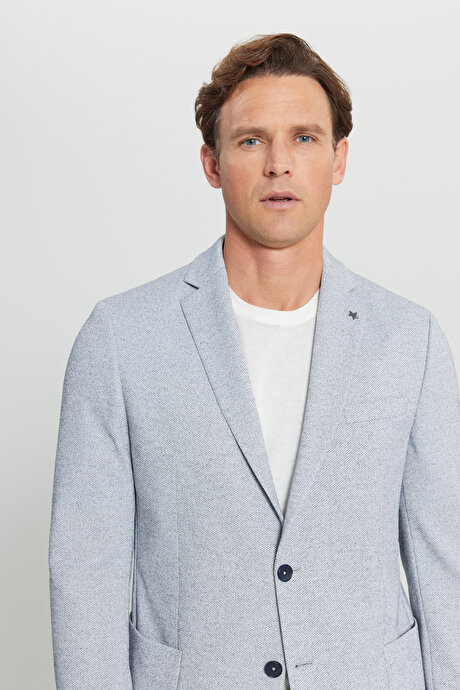 360 Her Yöne Esneyen Slim Fit Dar Kesim Mono Yaka Armürlü Torba Cepli Blazer İndigo Ceket resmi