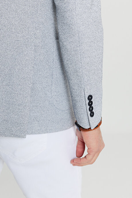 360 Her Yöne Esneyen Slim Fit Dar Kesim Mono Yaka Armürlü Torba Cepli Blazer İndigo Ceket resmi