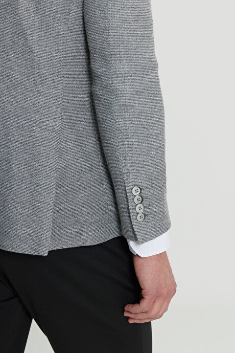360 Her Yöne Esneyen Slim Fit Dar Kesim Mono Yaka Armürlü Torba Cepli Blazer Gri Ceket resmi