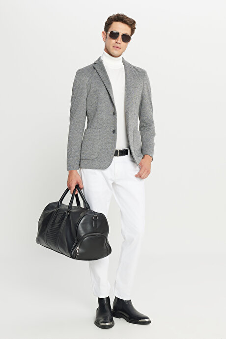 Pamuklu Slim Fit Dar Kesim Mono Yaka Torba Cepli Çizgili Antrasit Ceket resmi