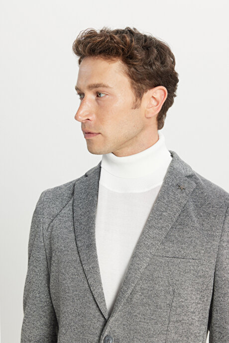 Pamuklu Slim Fit Dar Kesim Mono Yaka Torba Cepli Çizgili Antrasit Ceket resmi