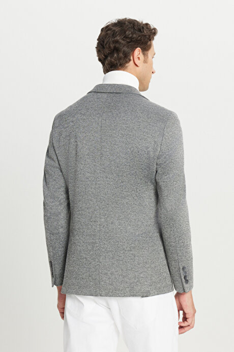 Pamuklu Slim Fit Dar Kesim Mono Yaka Torba Cepli Çizgili Antrasit Ceket resmi