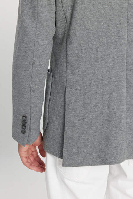 Slim Fit Dar Kesim Kırlangıç Yaka Torba Cepli Esnek Kruvaze Gri Ceket resmi