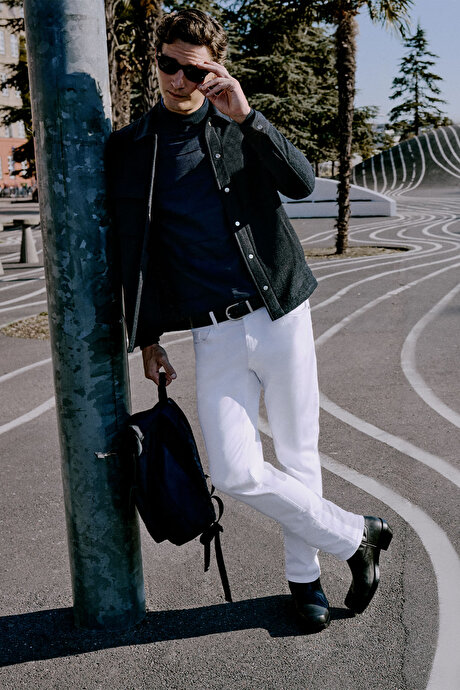 Yünlü Comfort Fit Rahat Kesim Gömlek Yaka Fleto Cepli Siyah Gömlek Ceket resmi