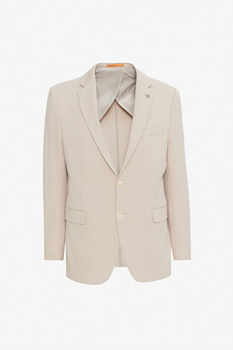 Pamuklu Slim Fit Dar Kesim Mono Yaka Kapak Cepli Esnek Blazer Bej Ceket resmi