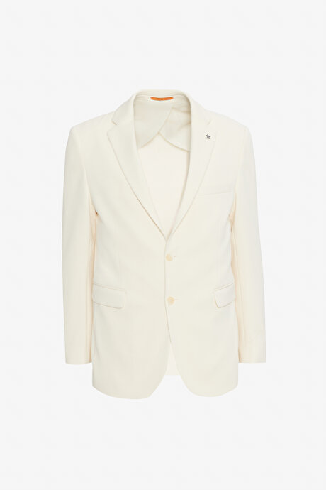 Pamuklu Slim Fit Dar Kesim Mono Yaka Kapak Cepli Esnek Blazer Ekru Ceket resmi