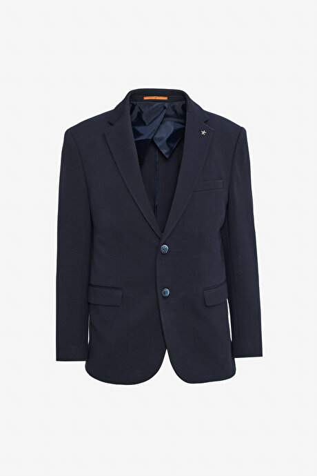 Pamuklu Slim Fit Dar Kesim Mono Yaka Kapak Cepli Esnek Blazer Lacivert Ceket resmi