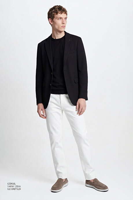 Pamuklu Slim Fit Dar Kesim Mono Yaka Kapak Cepli Esnek Blazer Siyah Ceket resmi