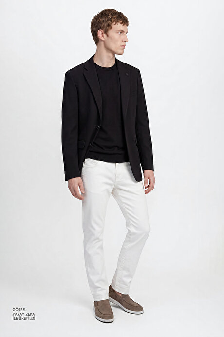 Pamuklu Slim Fit Dar Kesim Mono Yaka Kapak Cepli Esnek Blazer Siyah Ceket resmi