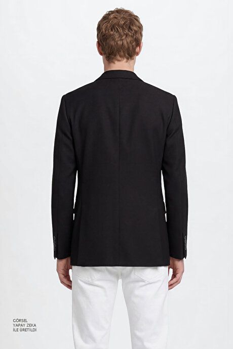 Pamuklu Slim Fit Dar Kesim Mono Yaka Kapak Cepli Esnek Blazer Siyah Ceket resmi