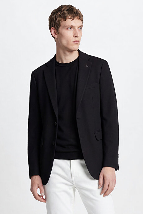 Pamuklu Slim Fit Dar Kesim Mono Yaka Kapak Cepli Esnek Blazer Siyah Ceket resmi
