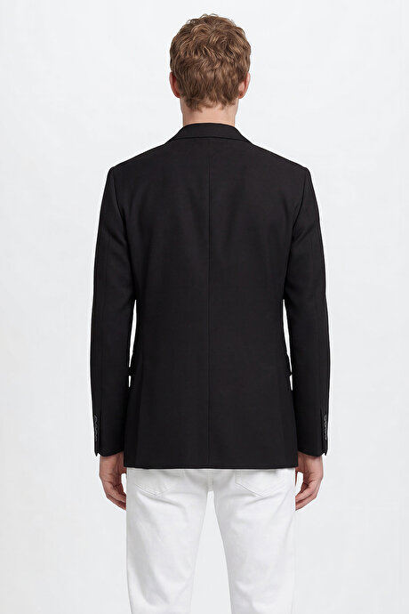 Pamuklu Slim Fit Dar Kesim Mono Yaka Kapak Cepli Esnek Blazer Siyah Ceket resmi