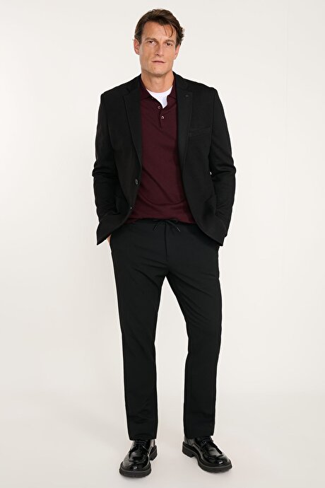 Yünlü Slim Fit Dar Kesim Mono Yaka Torba Cepli Blazer Siyah Ceket resmi