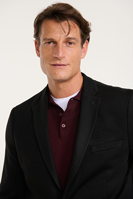 Yünlü Slim Fit Dar Kesim Mono Yaka Torba Cepli Blazer Siyah Ceket resmi
