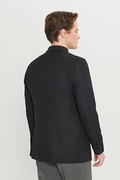 Slim Fit Dar Kesim Mono Yaka Torba Cepli Armürlü Blazer Siyah Ceket resmi