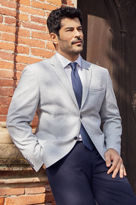 Slim Fit Dar Kesim Mono Yaka Torba Cepli Armürlü Blazer İndigo Ceket resmi